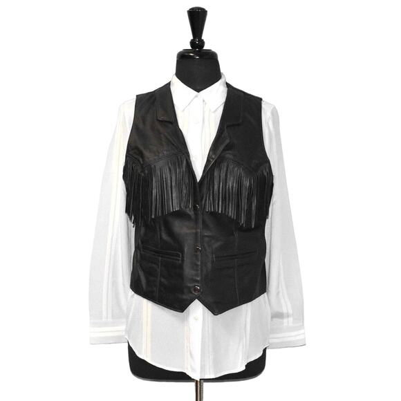 ESPINOZAS Jackets & Blazers - C0 Auth FASHIONS ESPINOZAS LEATHER Black Leather Fringed Western Biker Vest Sz L